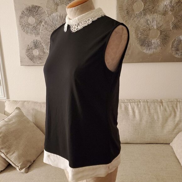 Karl Lagerfeld Lace Collar Sleeveless Top - size Small in Black/White. - Picture 5 of 13